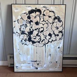 30 x 40 Black and White Flowers in a Vase Painting Framed Canvas